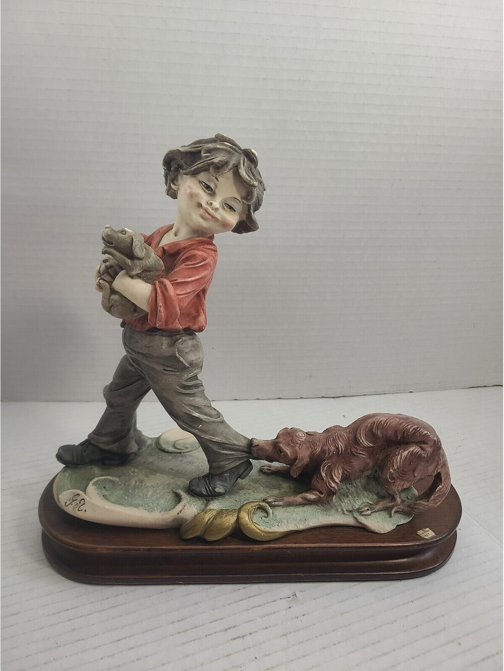 Giuseppe Armani Capodimonte Style Italian Vintage Porcelain Figurine Boy W/ Dog